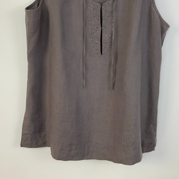 EILEEN FISHER Irish Linen Tunic Beaded Sleeveless Tank Top Purple-Brown Sz 1X - Picture 13 of 16